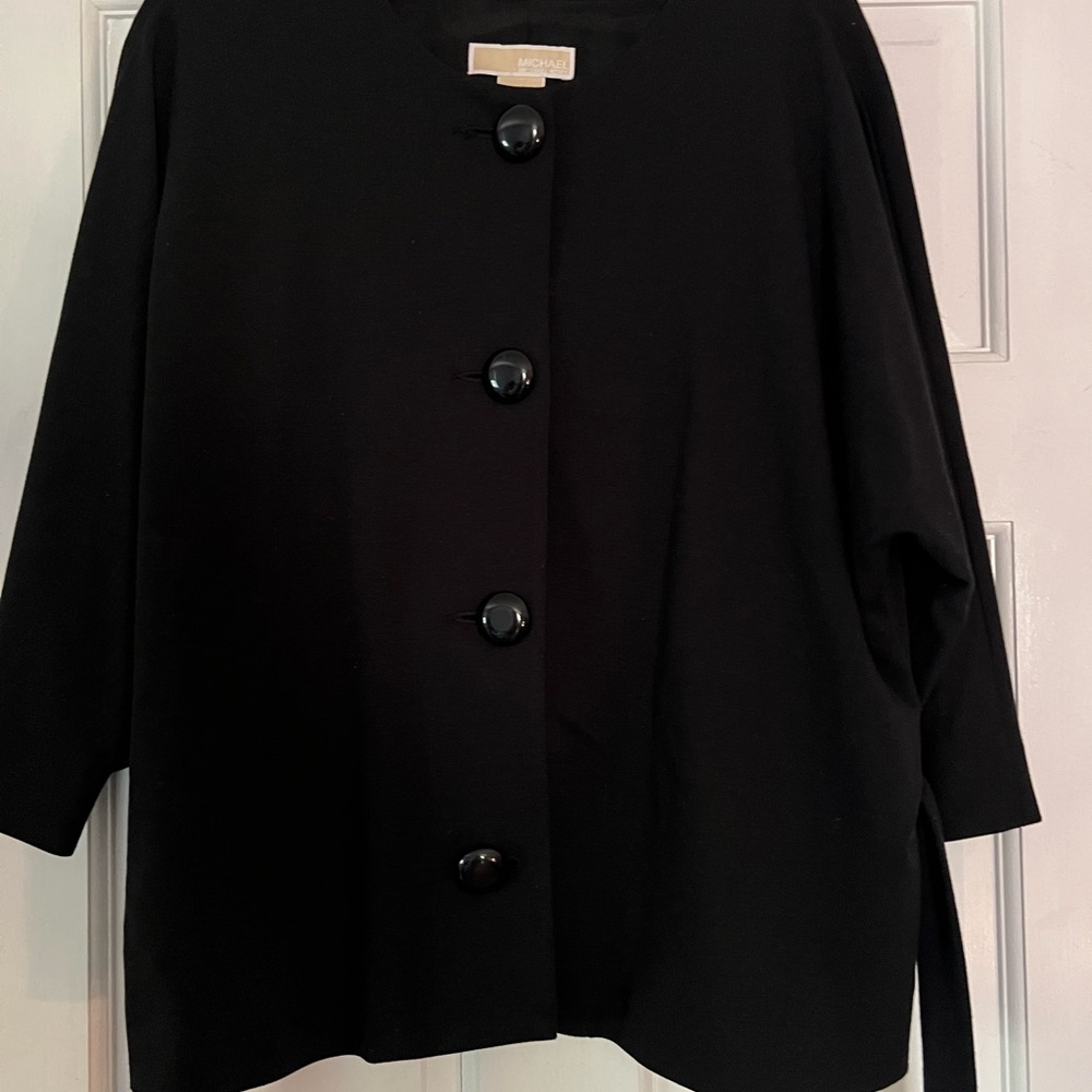 Stylish Black Button-Up Knit Tie Front Michael Kors Blazer